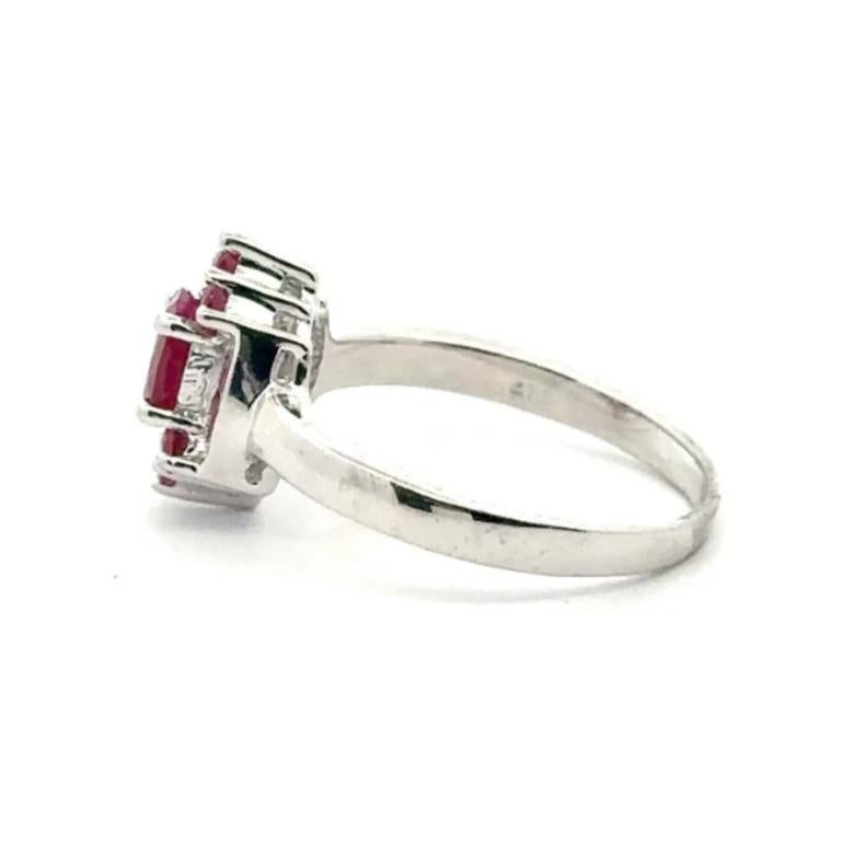 For Sale:  .925 Sterling Silver Natural Ruby Halo Cluster Ring for Her 5