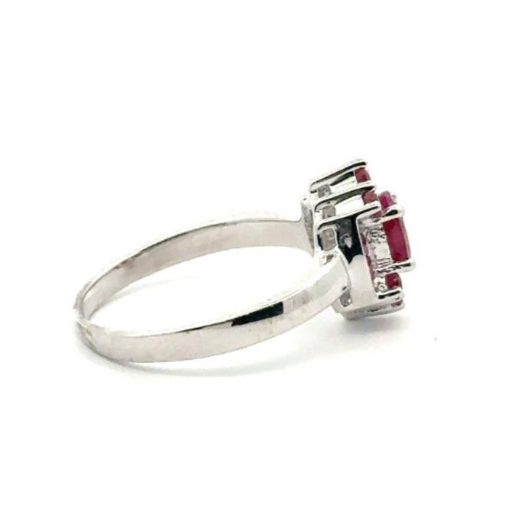 For Sale:  .925 Sterling Silver Natural Ruby Halo Cluster Ring for Her 7