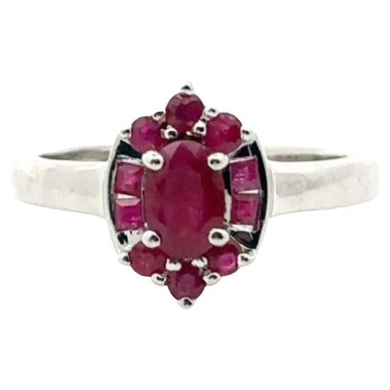 For Sale:  .925 Sterling Silver Natural Ruby Halo Cluster Ring for Her
