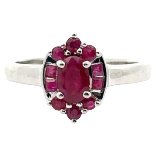 For Sale:  Dark Ruby July Birthstone Cluster Ring in 925 Silver for Anniversary Present