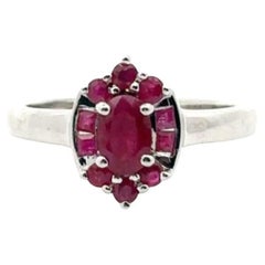 Natürlicher Rubin Halo Cluster-Ring, Geschenk für Mutter, hergestellt in 925 Sterlingsilber-Schmuck