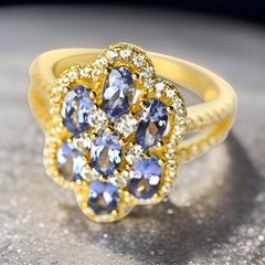 925 Sterling Silver Natural Tanzanite Ring Gold Plated December Birthstone Ring