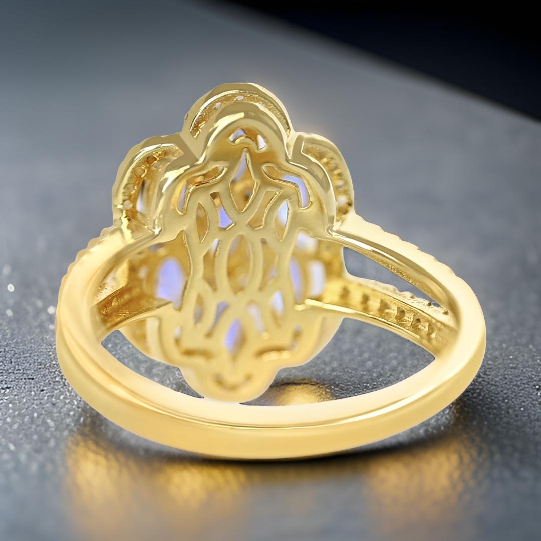 Art Nouveau Anello in argento 925 con tanzanite naturale Anello placcato in oro con pietra di nascita di dicembre in vendita