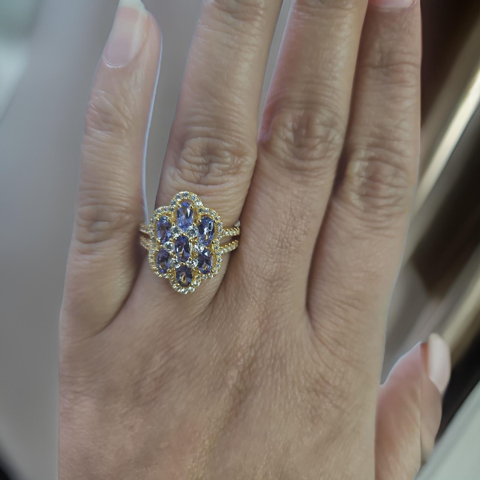 Donna Anello in argento 925 con tanzanite naturale Anello placcato in oro con pietra di nascita di dicembre in vendita