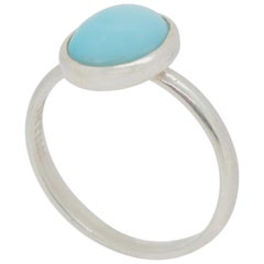 925 Sterling Silver Natural Turquoise Oval Cabochon Solitaire Cocktail Ring