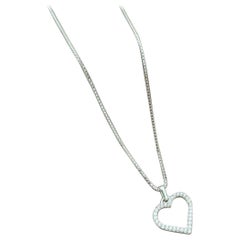 925 Sterling Silver Necklace Heart Shaped Pendant Natural Pave Diamond Necklace.