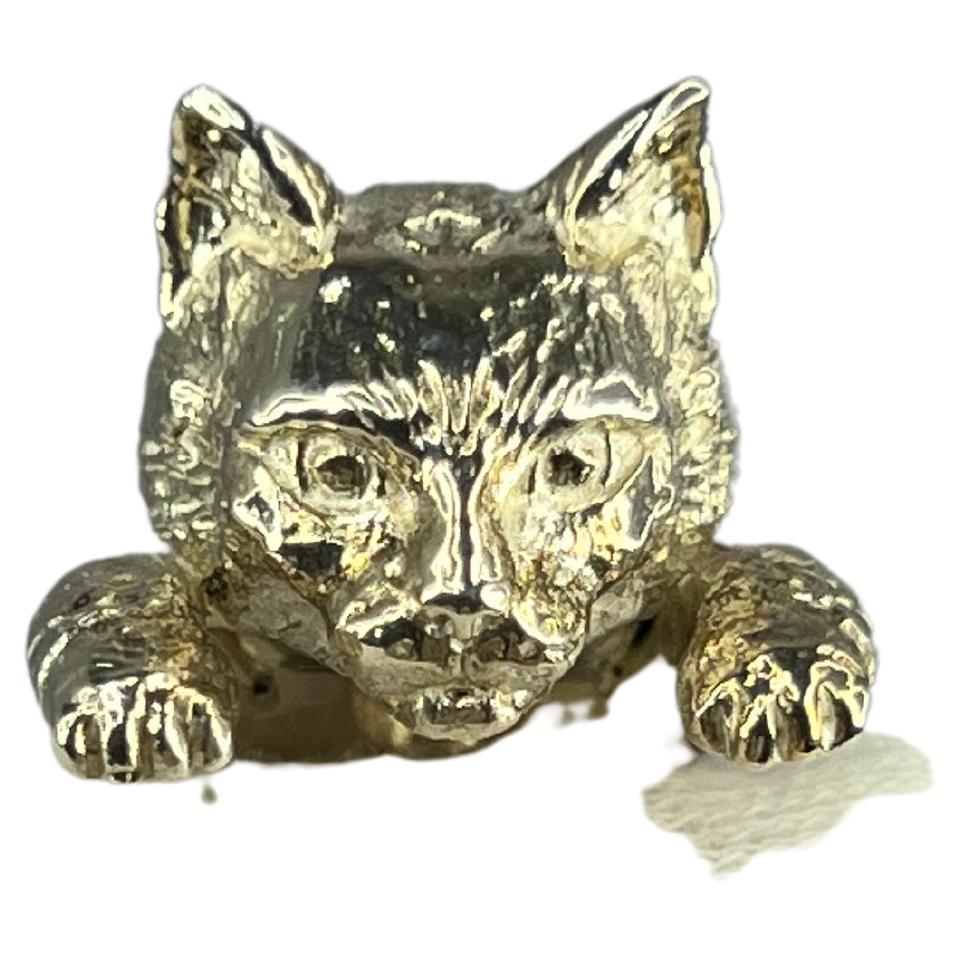 Art Deco 925 Sterling Silver Norwegian Forest Cat Kitty Kitten Statement Open Hug Ring For Sale