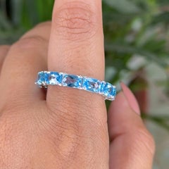 Sterling Silver Octagon Blue Topaz Gemstone Eternity Unisex Band Ring for Him