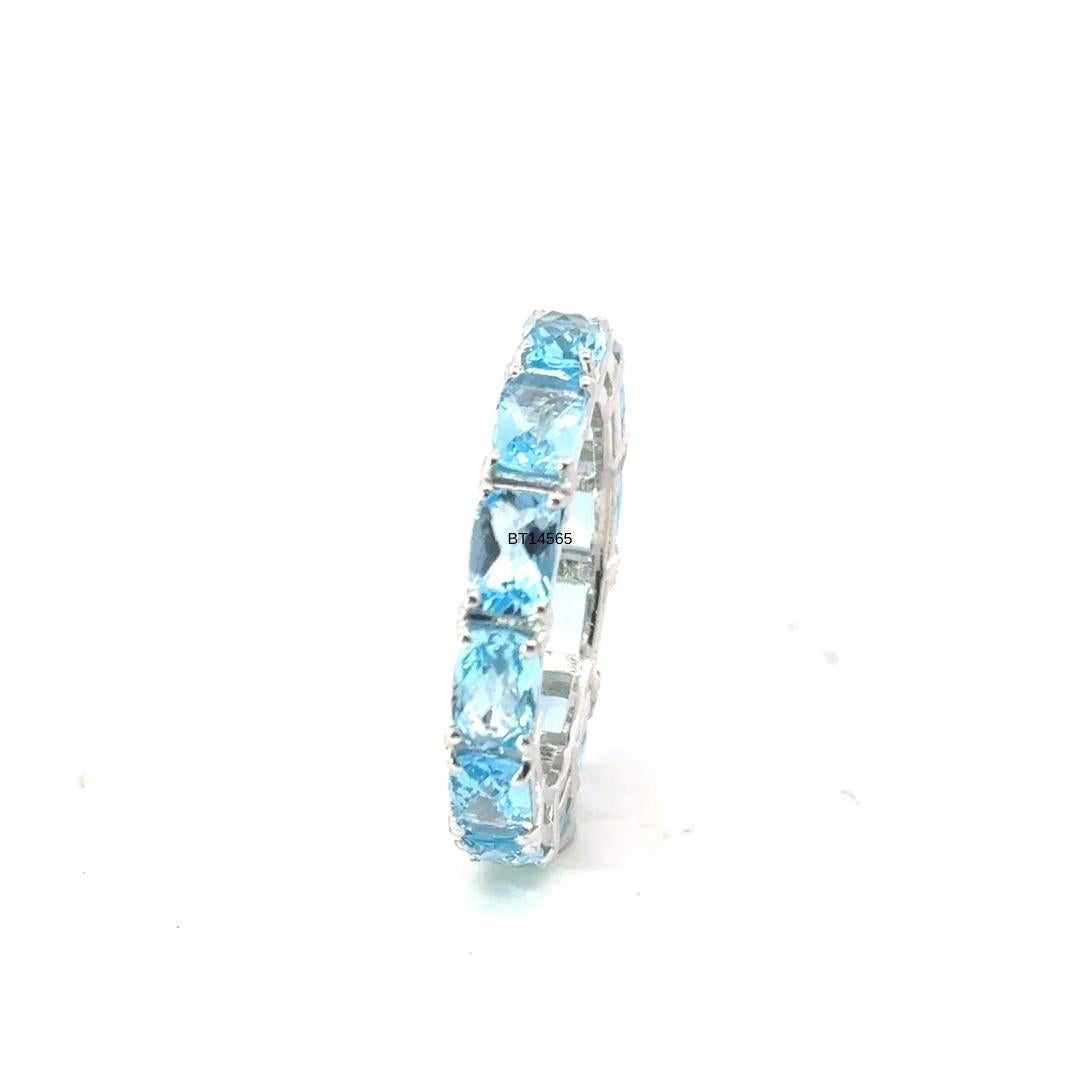 For Sale:  925 Sterling Silver Octagon Blue Topaz Gemstone Eternity Wedding Band For Mom 3