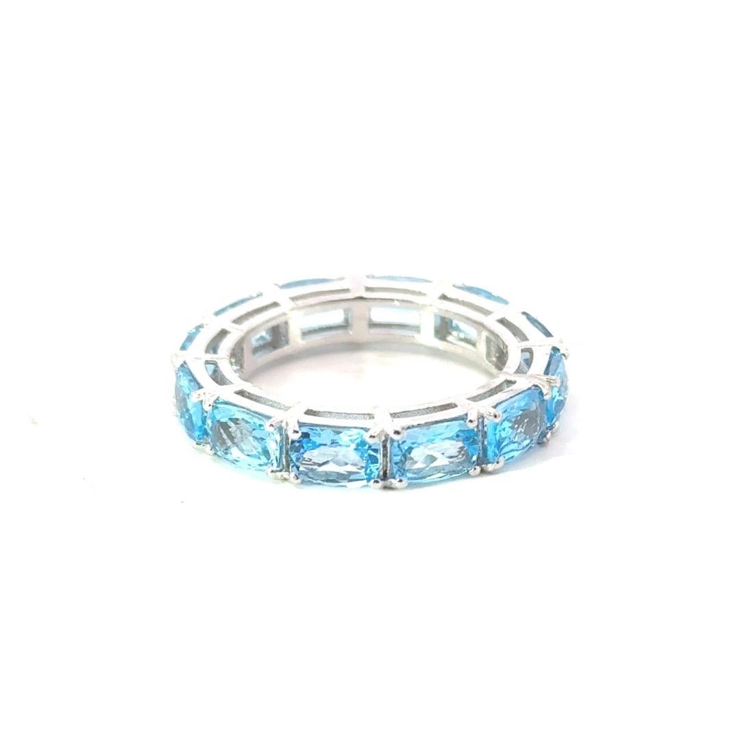 For Sale:  925 Sterling Silver Octagon Blue Topaz Gemstone Eternity Wedding Band For Mom 6