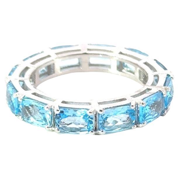 925 Sterling Silver Octagon Blue Topaz Gemstone Eternity Wedding Band For Mom
