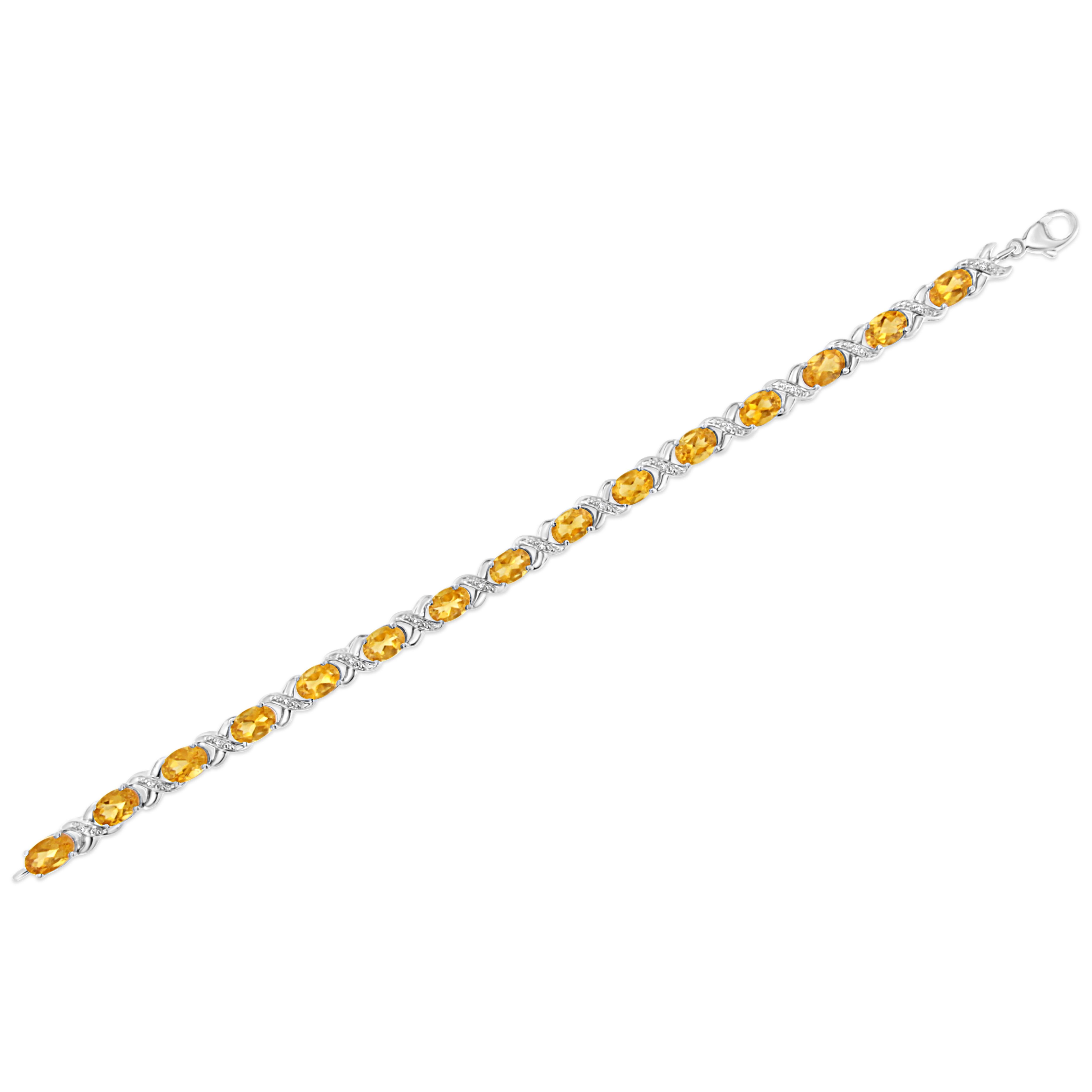Taille ronde Bracelet tennis en argent sterling avec citrine orange de 0,95 carat et diamants de 1/20 carat en vente