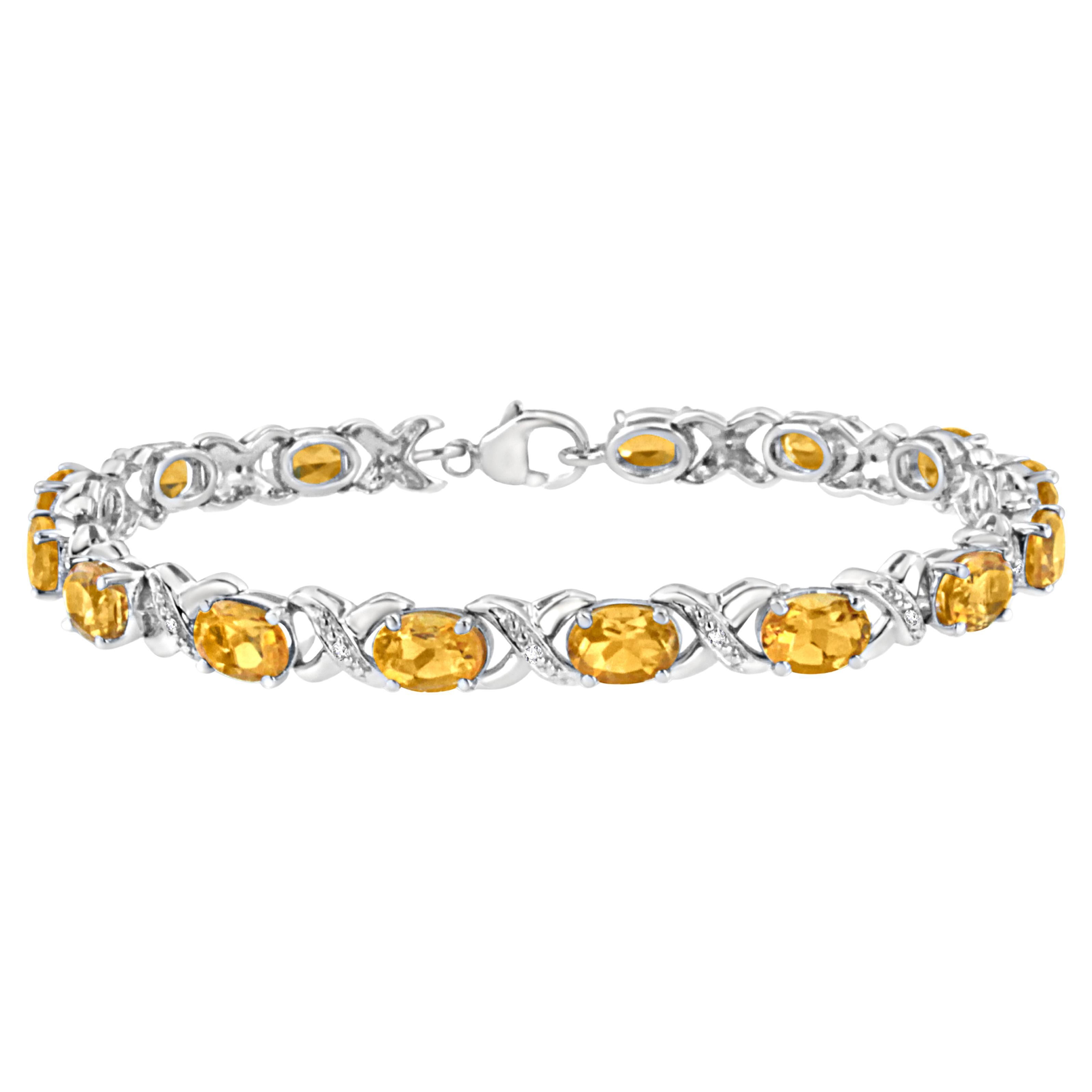 Bracelet tennis en argent sterling avec citrine orange de 0,95 carat et diamants de 1/20 carat en vente