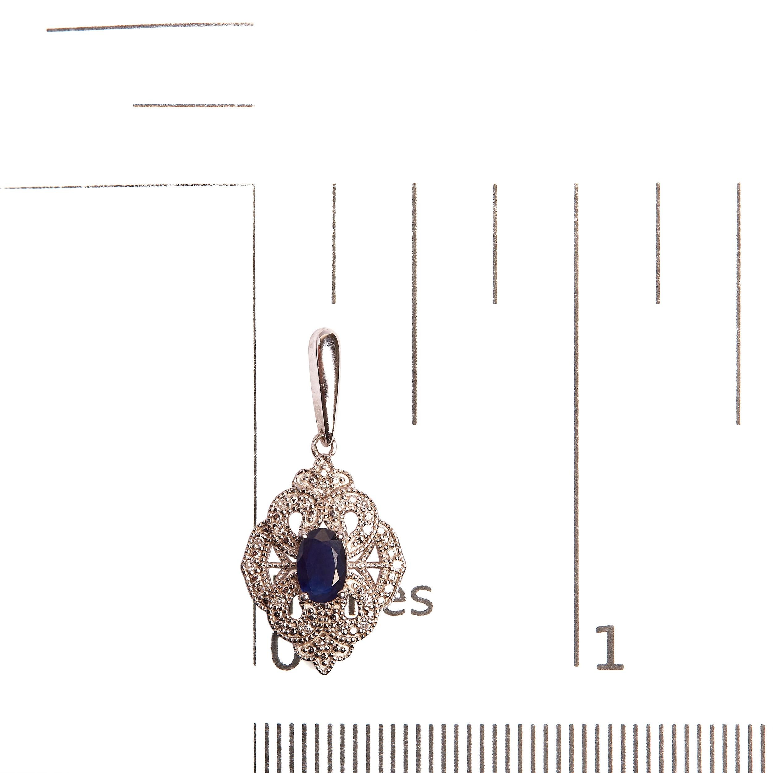 .925 Sterling Silver Oval Blue Sapphire and White Diamond Accent Dangle Earrings In New Condition For Sale In New York, NY