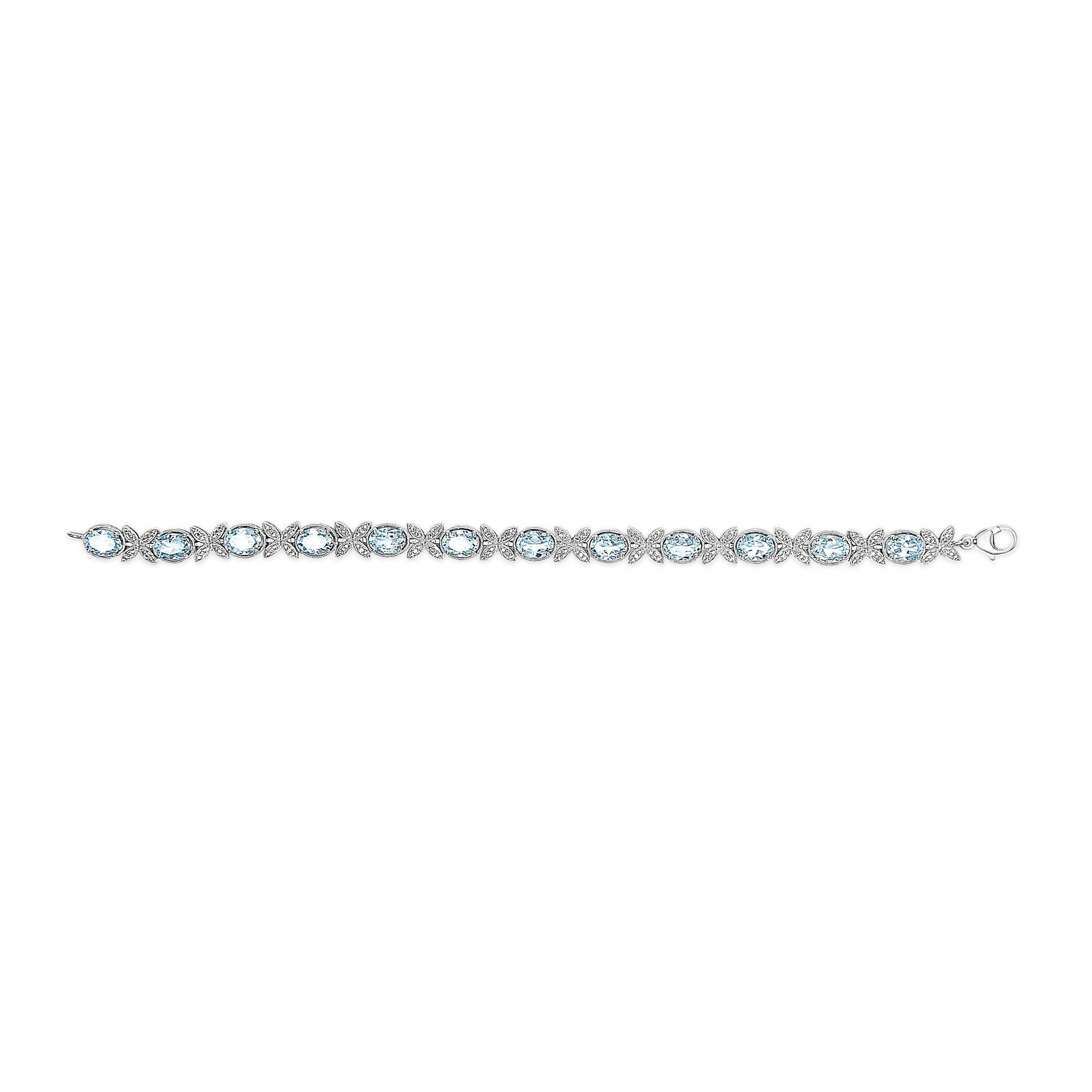 .925 Sterling Silber Oval Blautopas Diamant Schmetterling Link Armband (Moderne) im Angebot