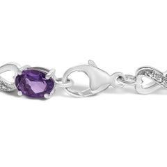 .925 Sterling Silver Oval Purple Amethyst and Diamond Infinity Link Bracelet