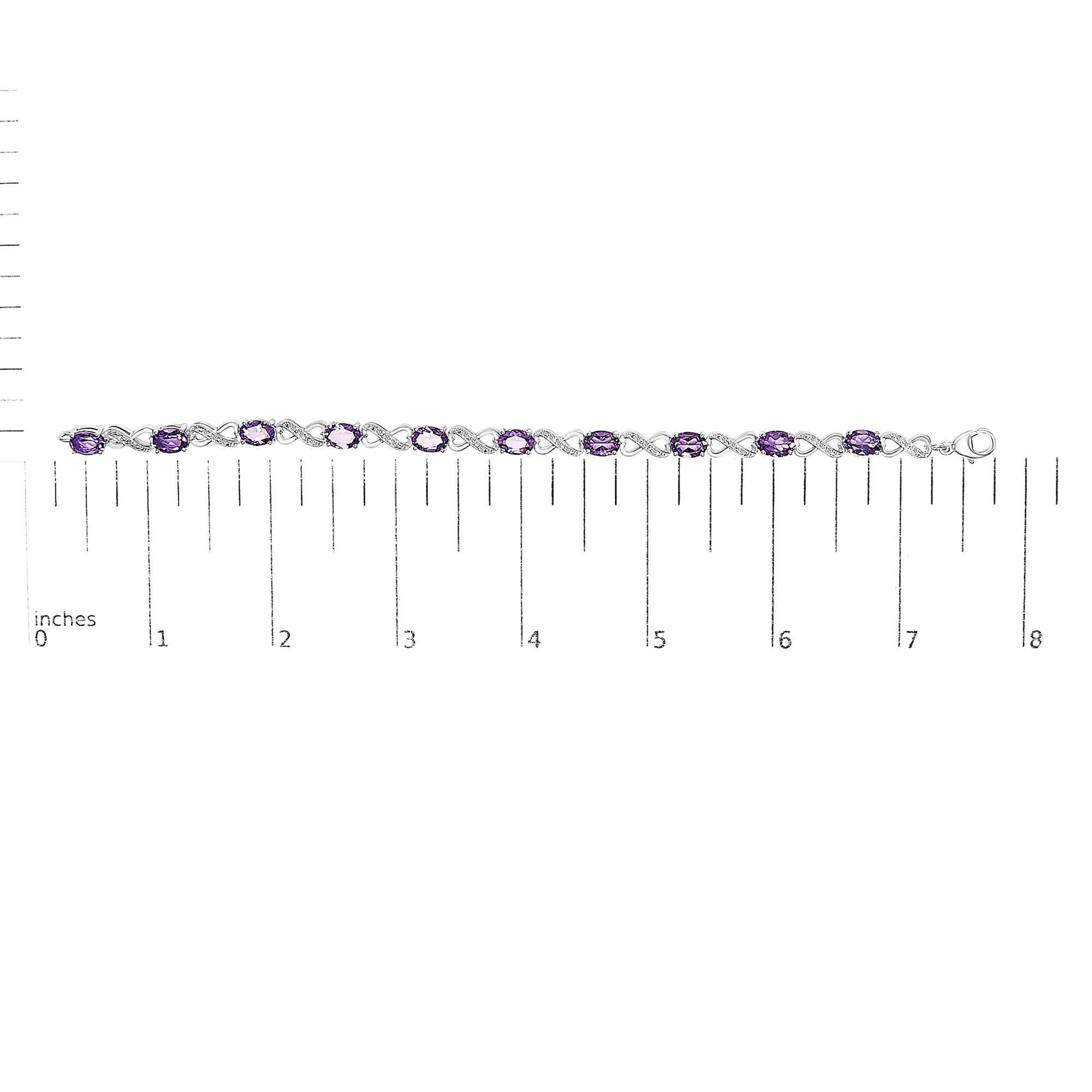 .925 Sterling Silver Oval Purple Amethyst and Diamond Infinity Link Bracelet Neuf - En vente à New York, NY