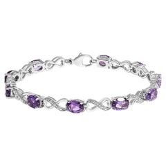.925 Sterling Silver Oval Purple Amethyst and Diamond Infinity Link Bracelet