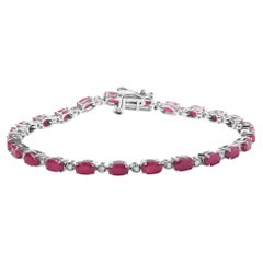 .925 Sterling Silver Bracelet à maillons en rubis ovale et diamant 1/4 carat