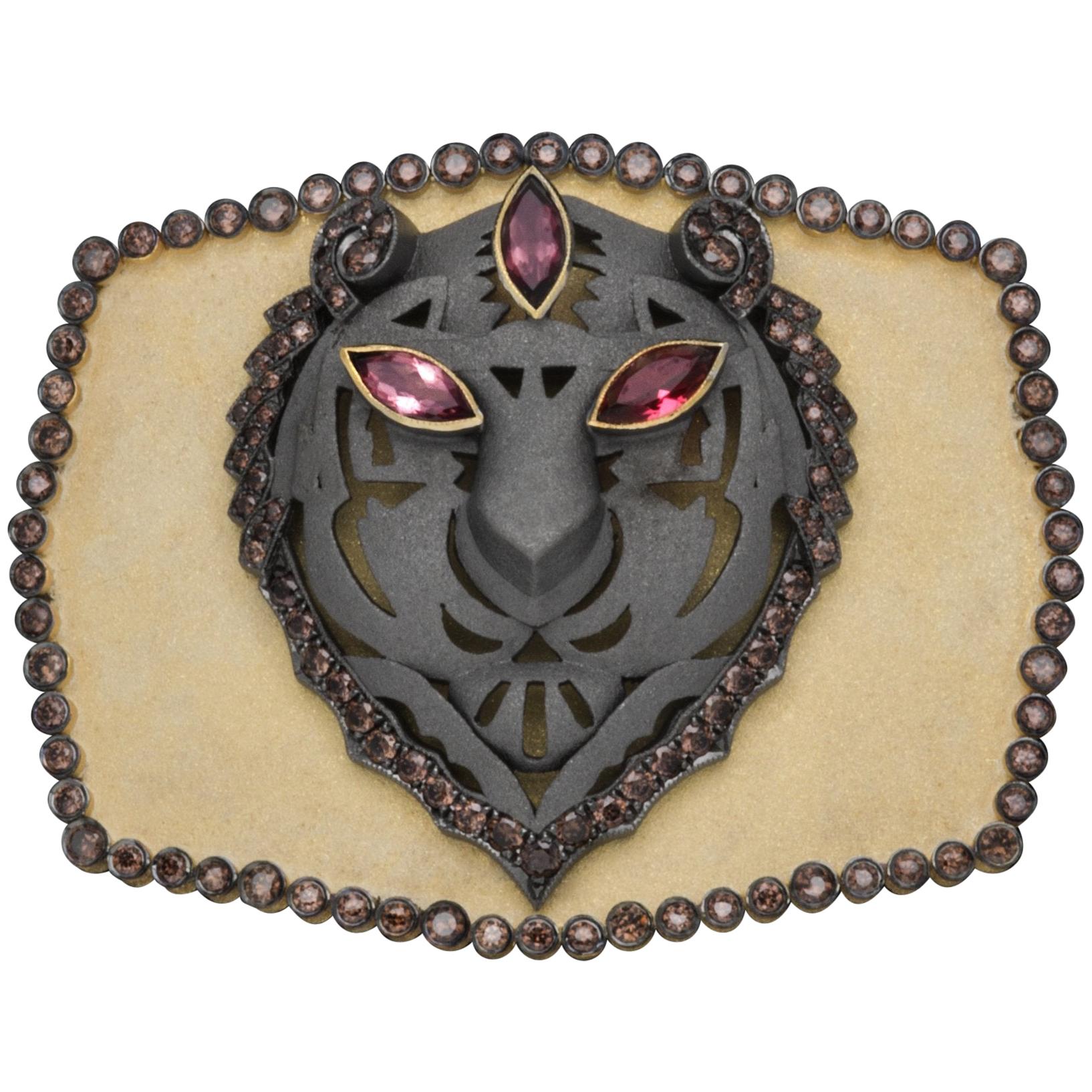 925 Sterling Silver Panther Belt Buckle with 2.60 Carat Tourmaline and Spinel For Sale