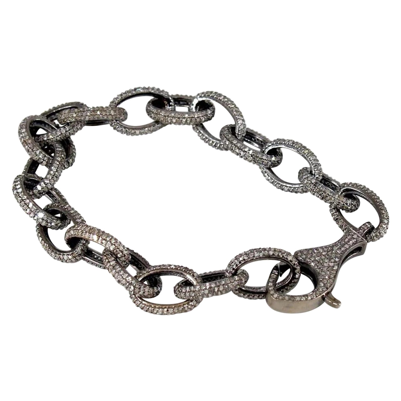 925 Sterling Silver Pave Diamond Bracelet Chain Link Bracelet Gift For Women.