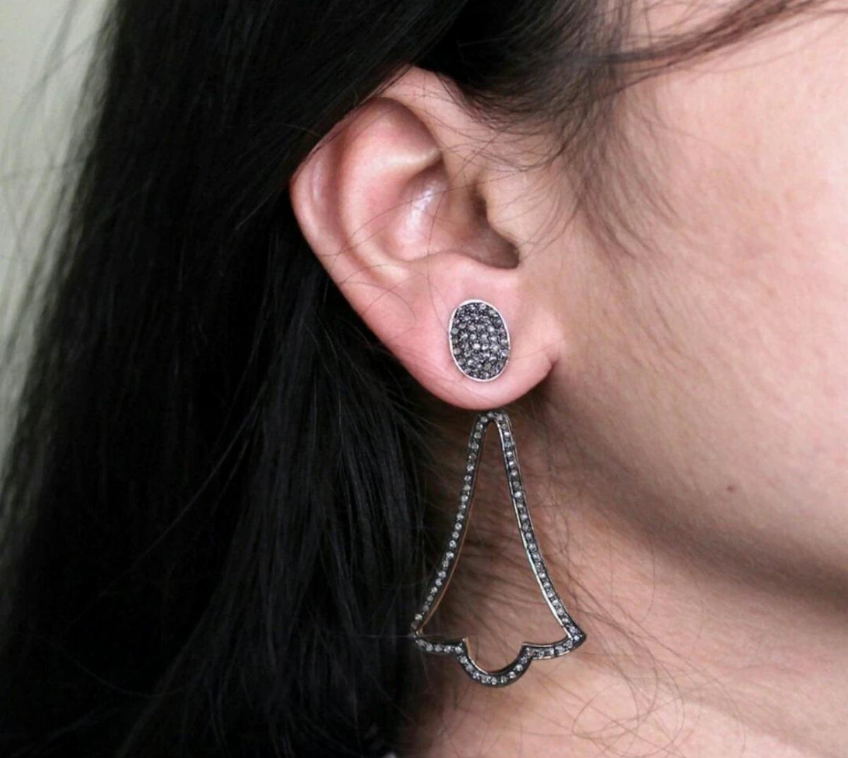 Art Déco 925 Orecchini a pendente con diamanti in argento Sterling Pave Gioielli di diamanti Regalo di Natale. in vendita