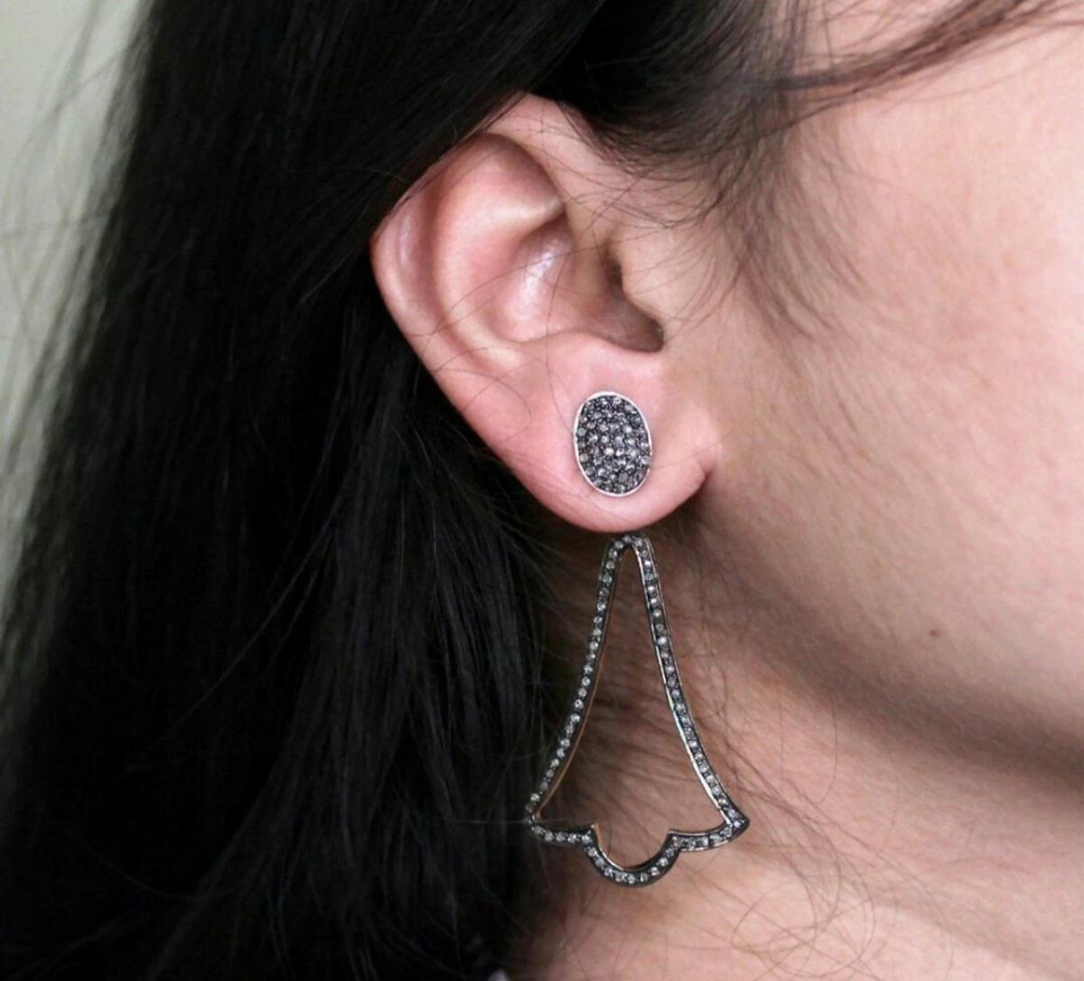 Taglio rotondo 925 Orecchini a pendente con diamanti in argento Sterling Pave Gioielli di diamanti Regalo di Natale. in vendita