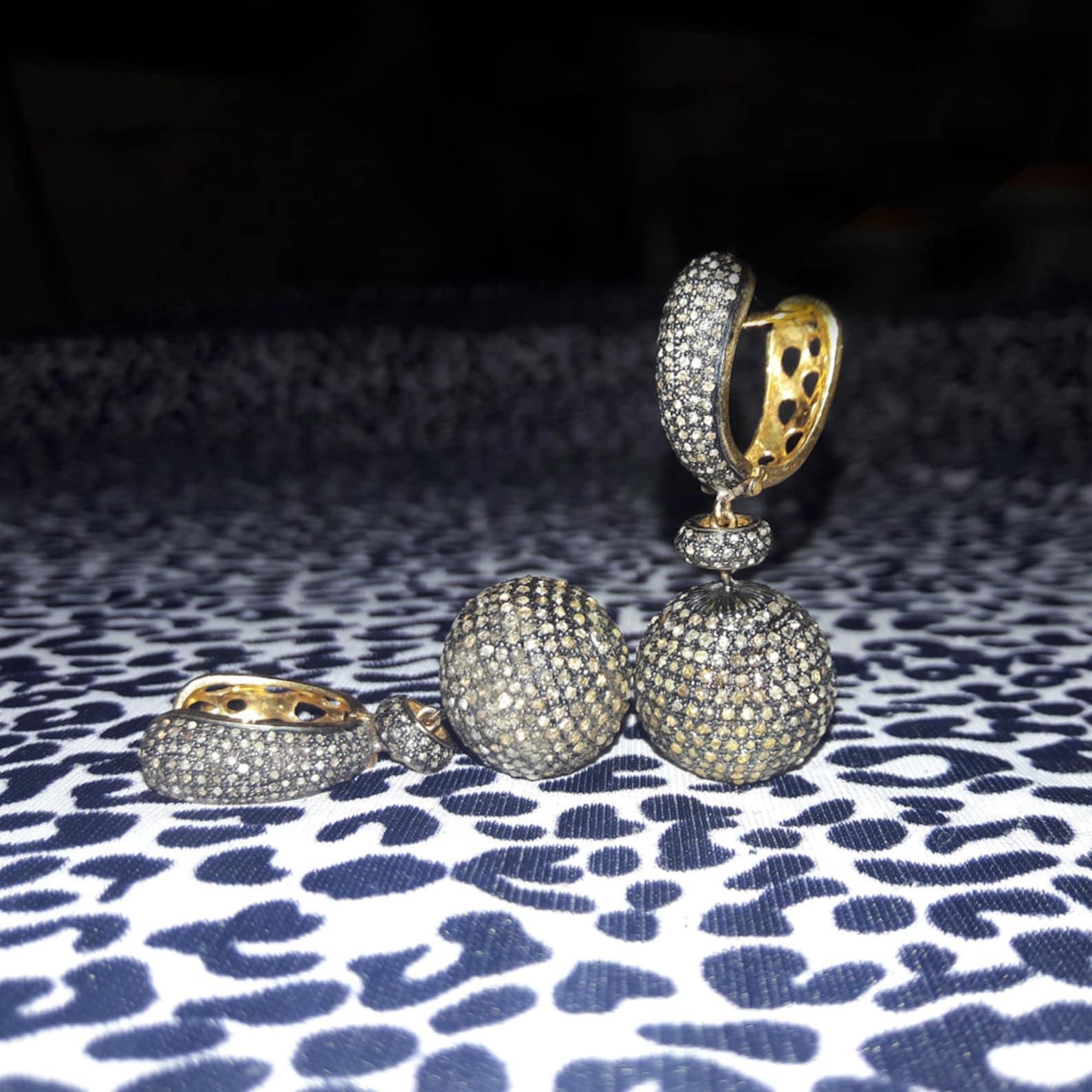 Pendiente de plata de ley 925 con pavé de diamantes Oro macizo 14K Regalo único para ella en venta 4