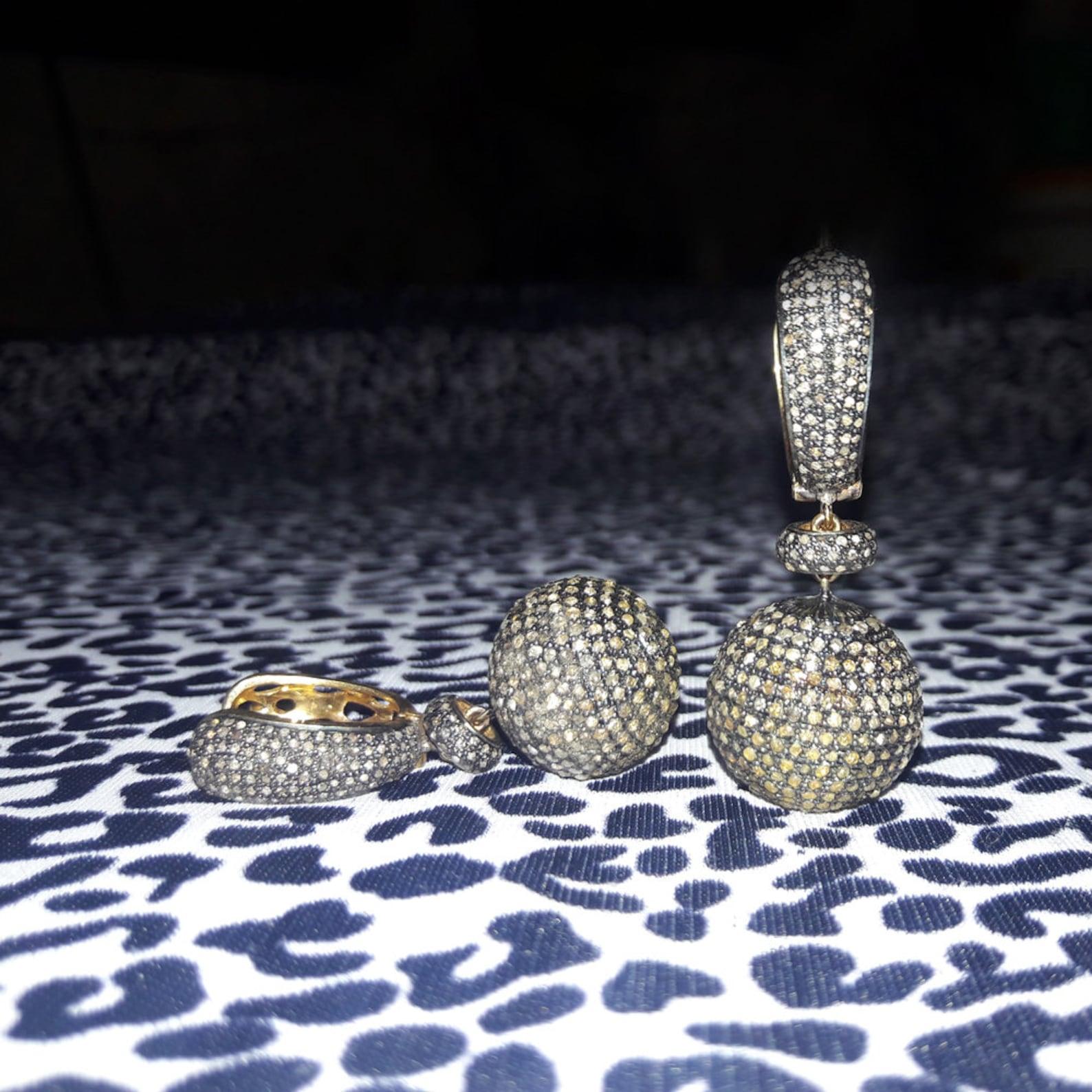 Pendiente de plata de ley 925 con pavé de diamantes Oro macizo 14K Regalo único para ella en venta 5