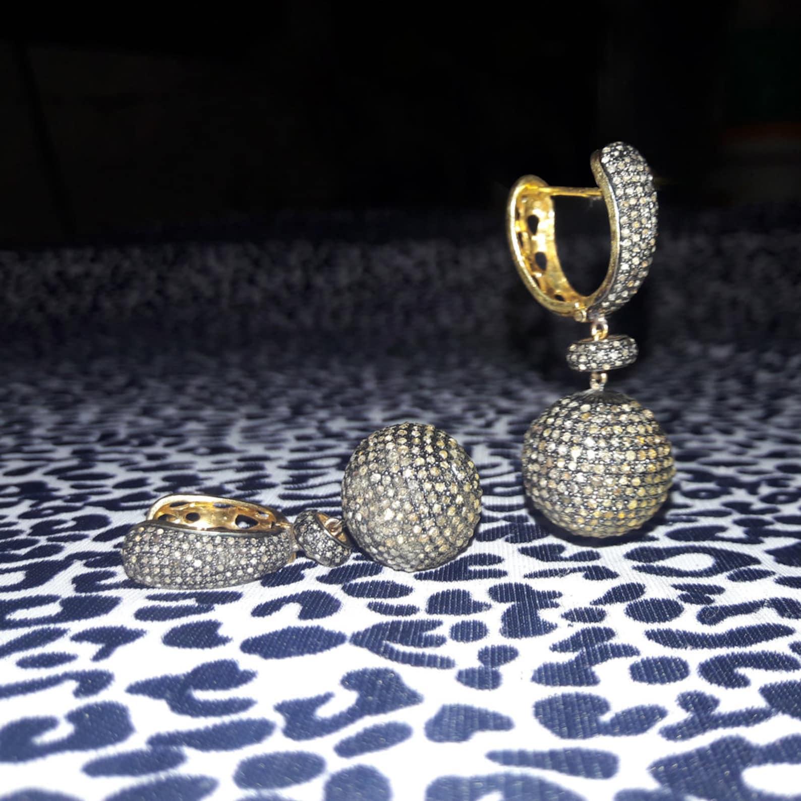 Pendiente de plata de ley 925 con pavé de diamantes Oro macizo 14K Regalo único para ella Corte redondo en venta