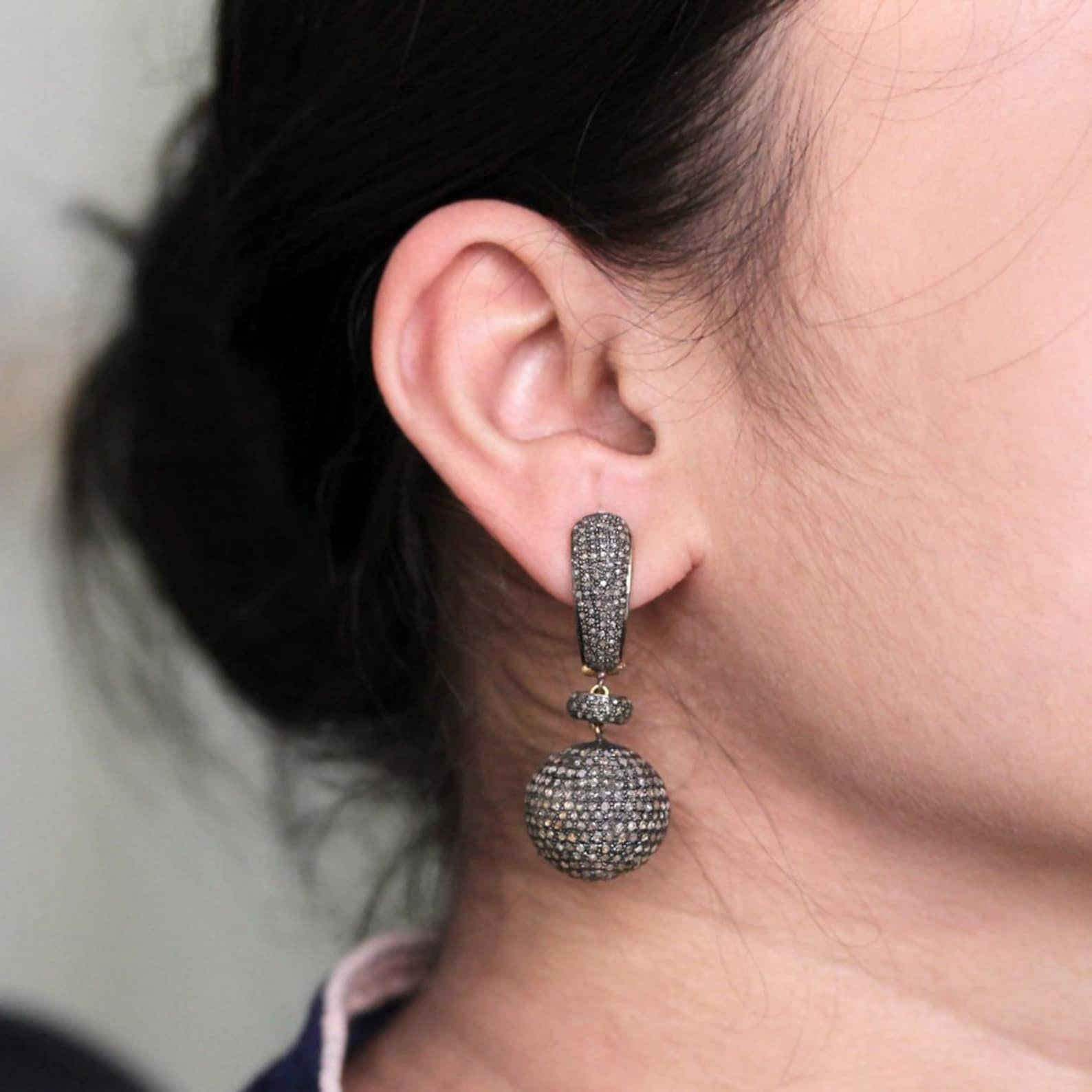 Pendiente de plata de ley 925 con pavé de diamantes Oro macizo 14K Regalo único para ella en venta 1