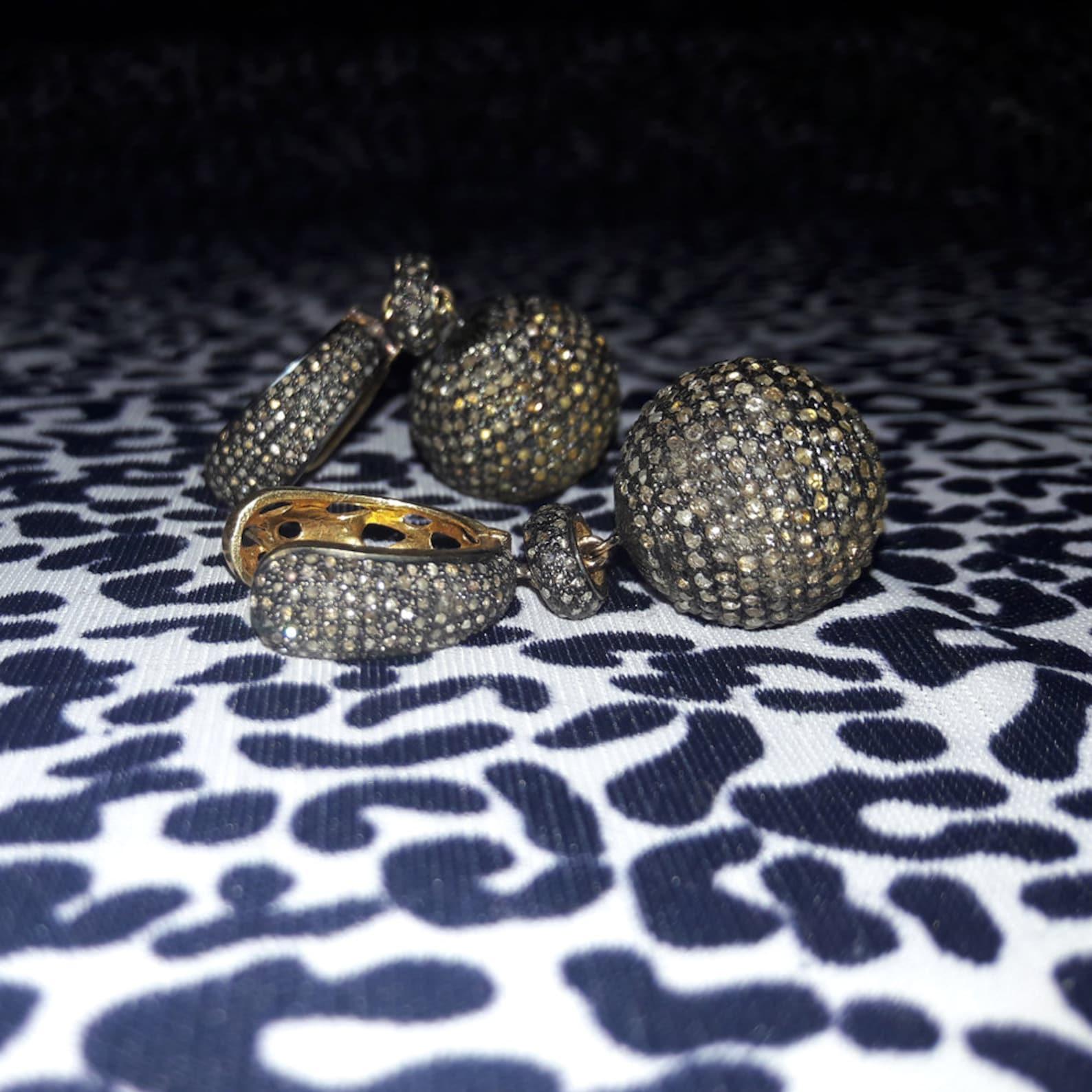 Pendiente de plata de ley 925 con pavé de diamantes Oro macizo 14K Regalo único para ella en venta 2