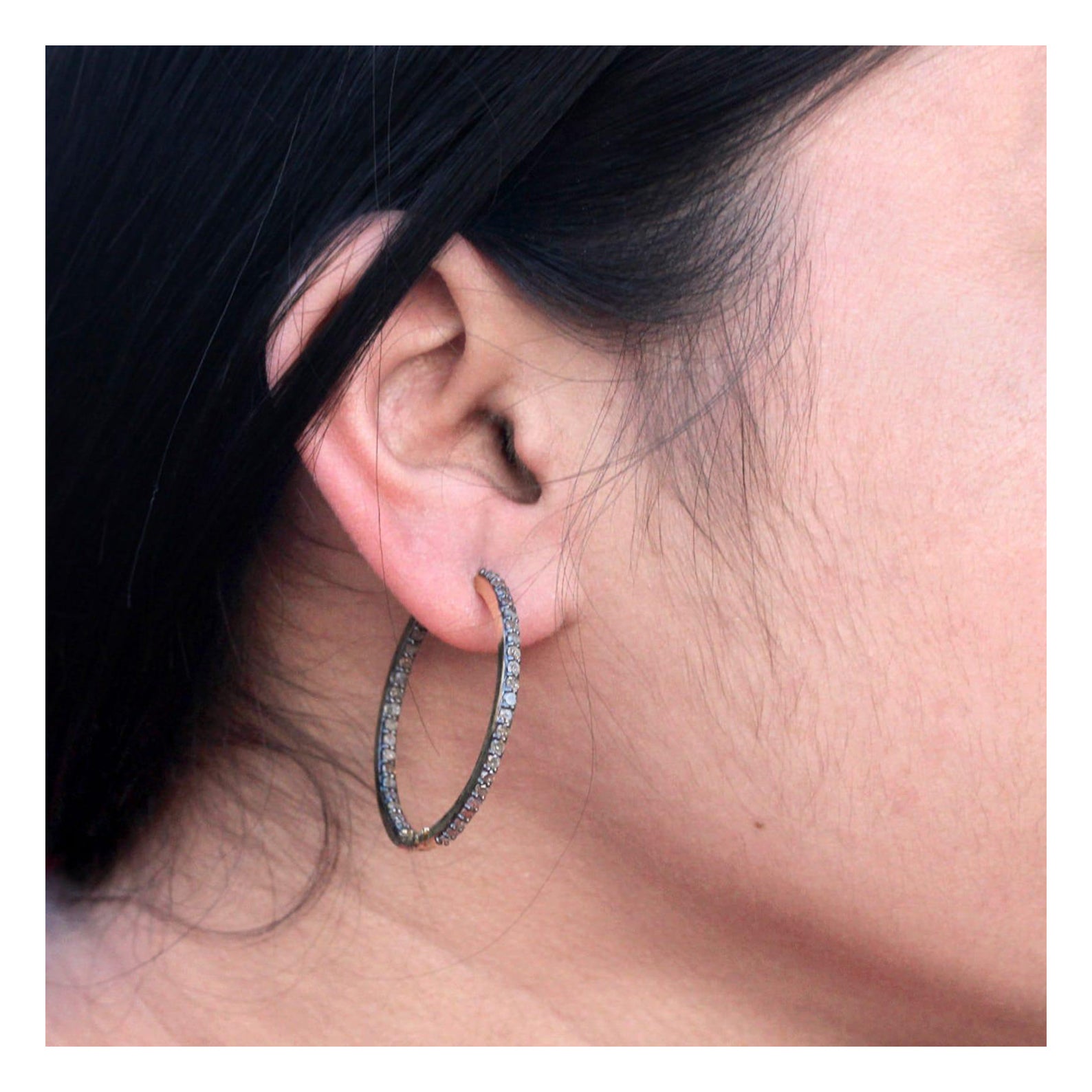 925 Sterling Silver Pave Diamond Earring 14K Solid Gold Hoop Earring Unique Gift For Sale