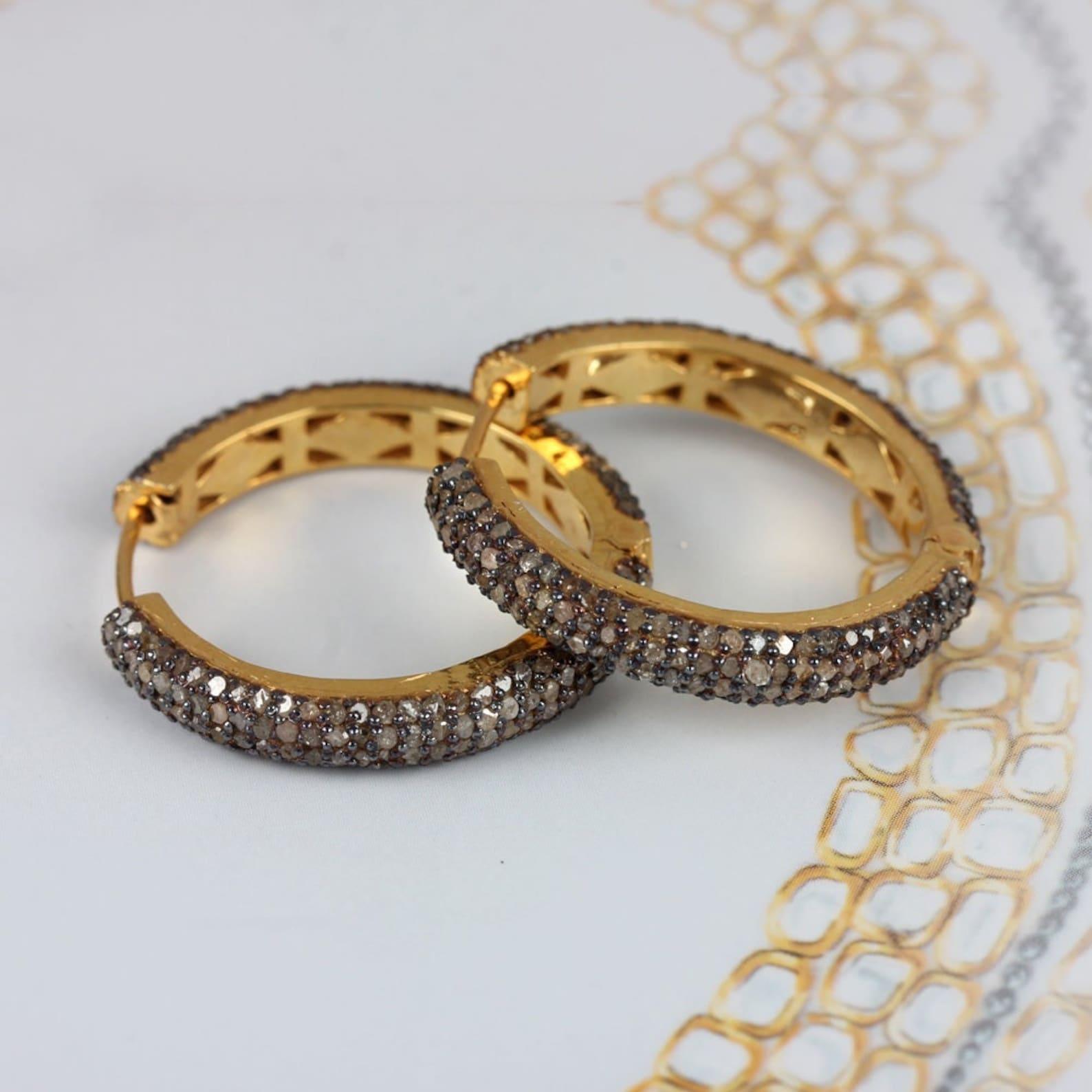 Taglio rotondo Orecchino a cerchio in argento 925 con pavé di diamanti per lei Bellissimo regalo di anniversario in vendita