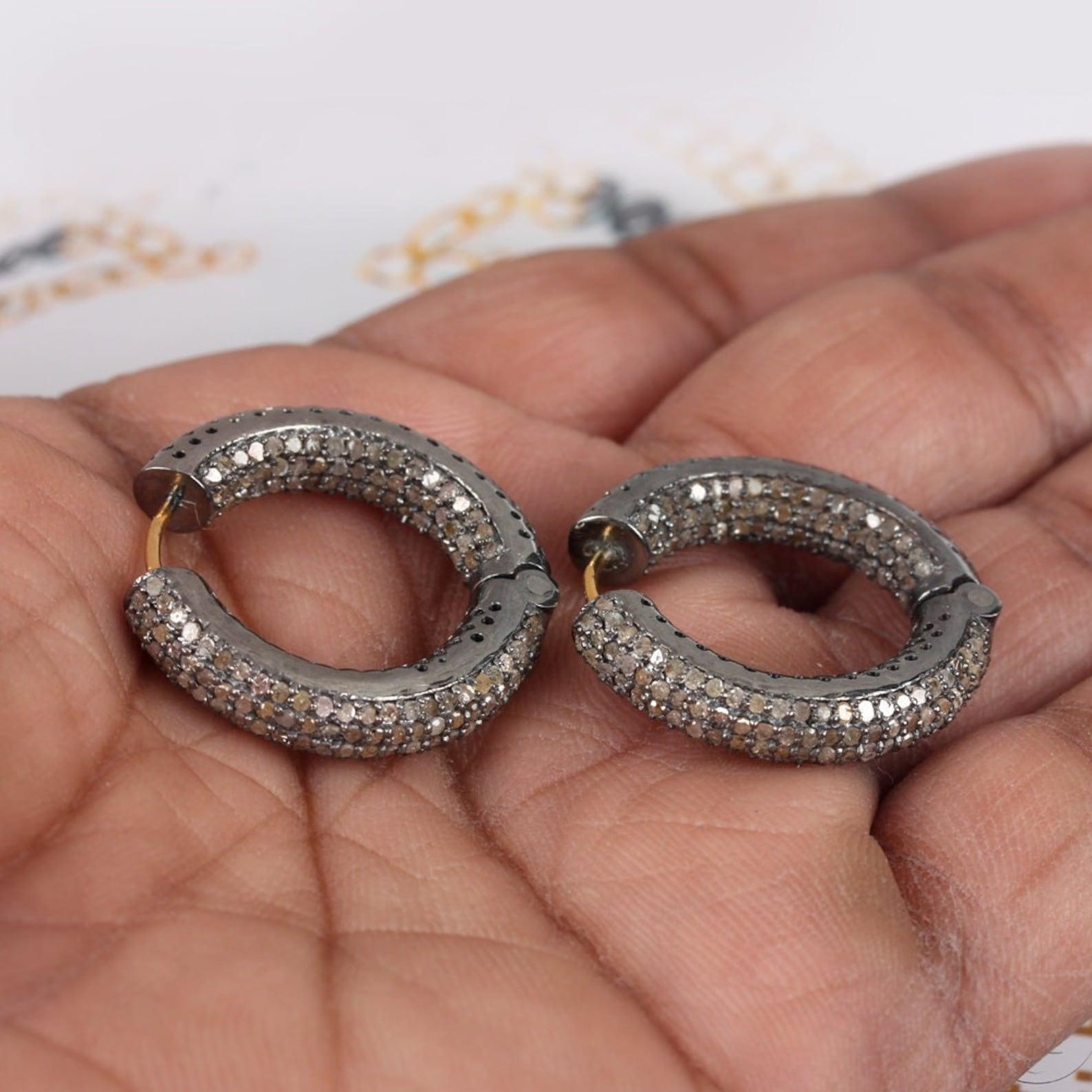 925 Sterling Silver Pave Diamond Hoop Earrings 14k Solid Gold Gift For Her. Neuf - En vente à Chicago, IL