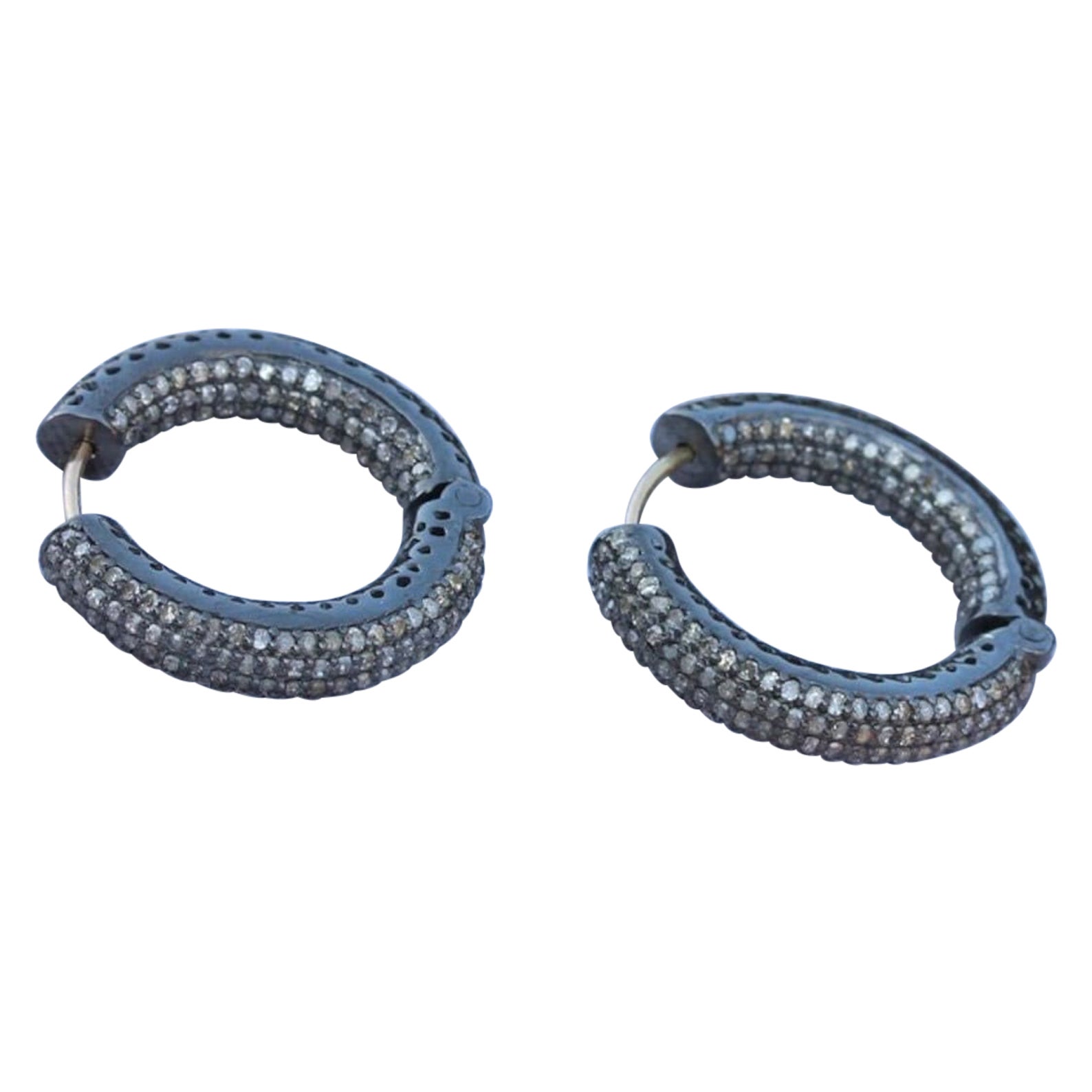 925 Sterling Silver Pave Diamond Hoop Earrings 14k Solid Gold Gift For Her. en vente