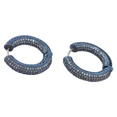 925 Sterling Silver Pave Diamond Hoop Earrings 14k Solid Gold Gift For Her.