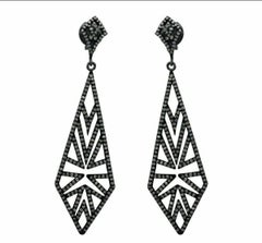 925 Sterling Silver Pave Diamond Long Dangle Earring Diamond Wedding Jewelry.