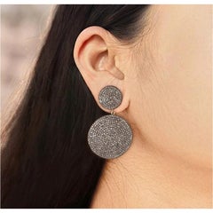 925 Sterling Silver Pave Diamond Round Dangle Earring