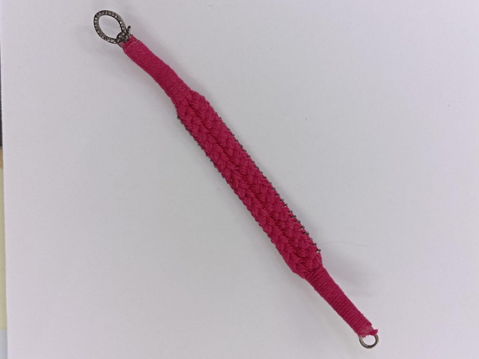 da uomo o donna Bracciale Macrame in argento 925 con pavé di diamantiFinitura antica Fatto a mano in vendita