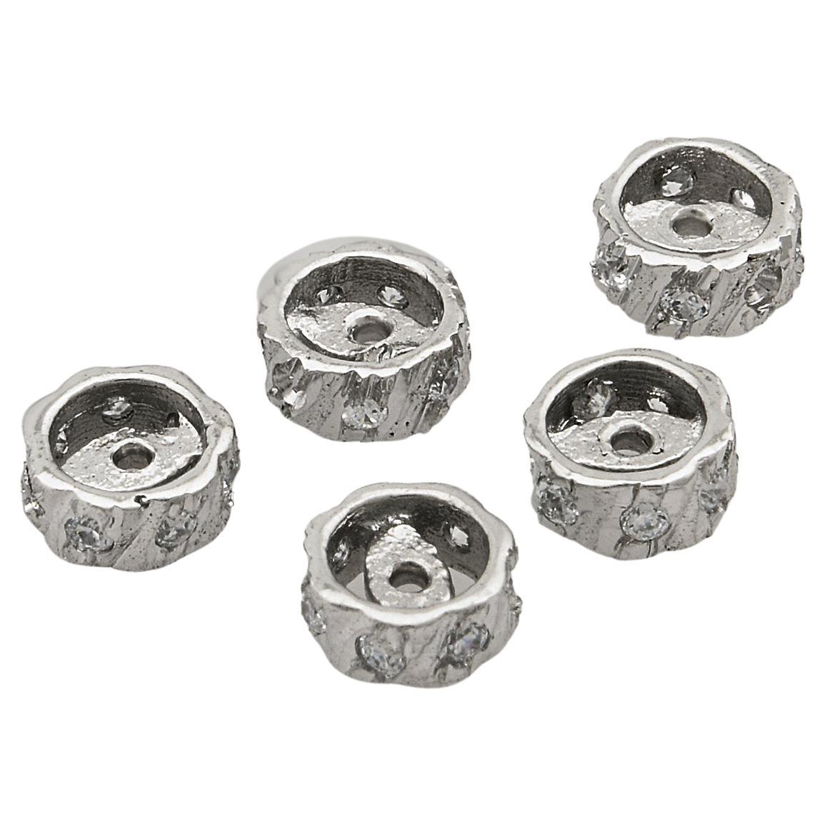 925 Sterling Silver Pave Diamond Wheel Spacer Finding 5 Piece Lot For Sale