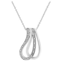 Collier pendentif double courbe en argent sterling serti de diamants pavés de .925