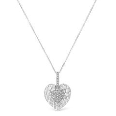 .925 Sterling Silver Pave-Set Diamond Accent Heart Shape Pendant Necklace