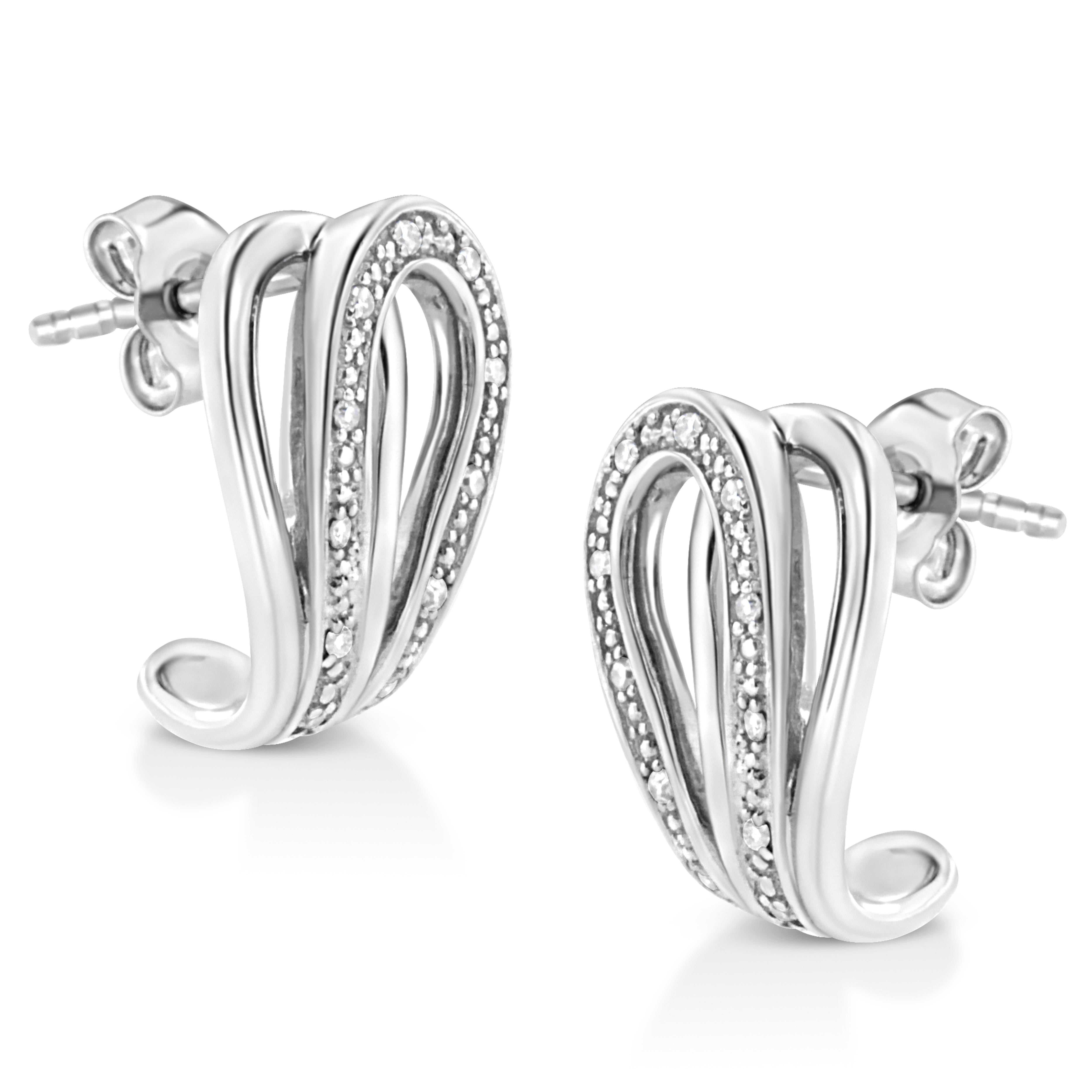 Taglio rotondo .925 Sterling Silver Pave-Set Diamond Accent Horseshoe Hoop Earring in vendita