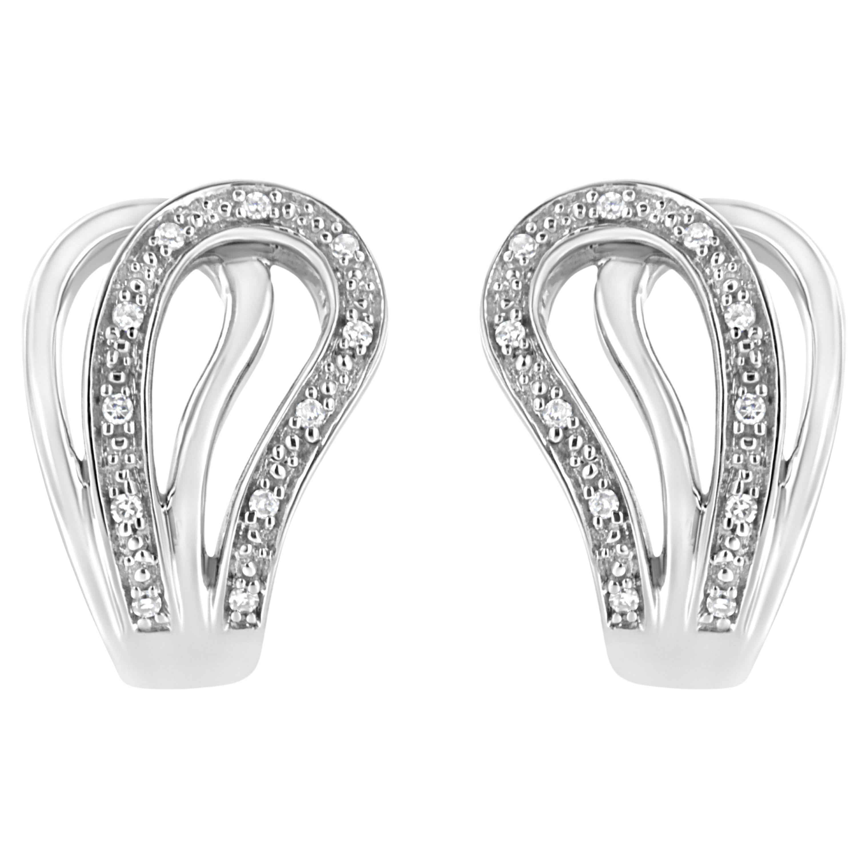 .925 Sterling Silber Pavé-gefasster Diamant-Akzent Hufeisen-Ohrring