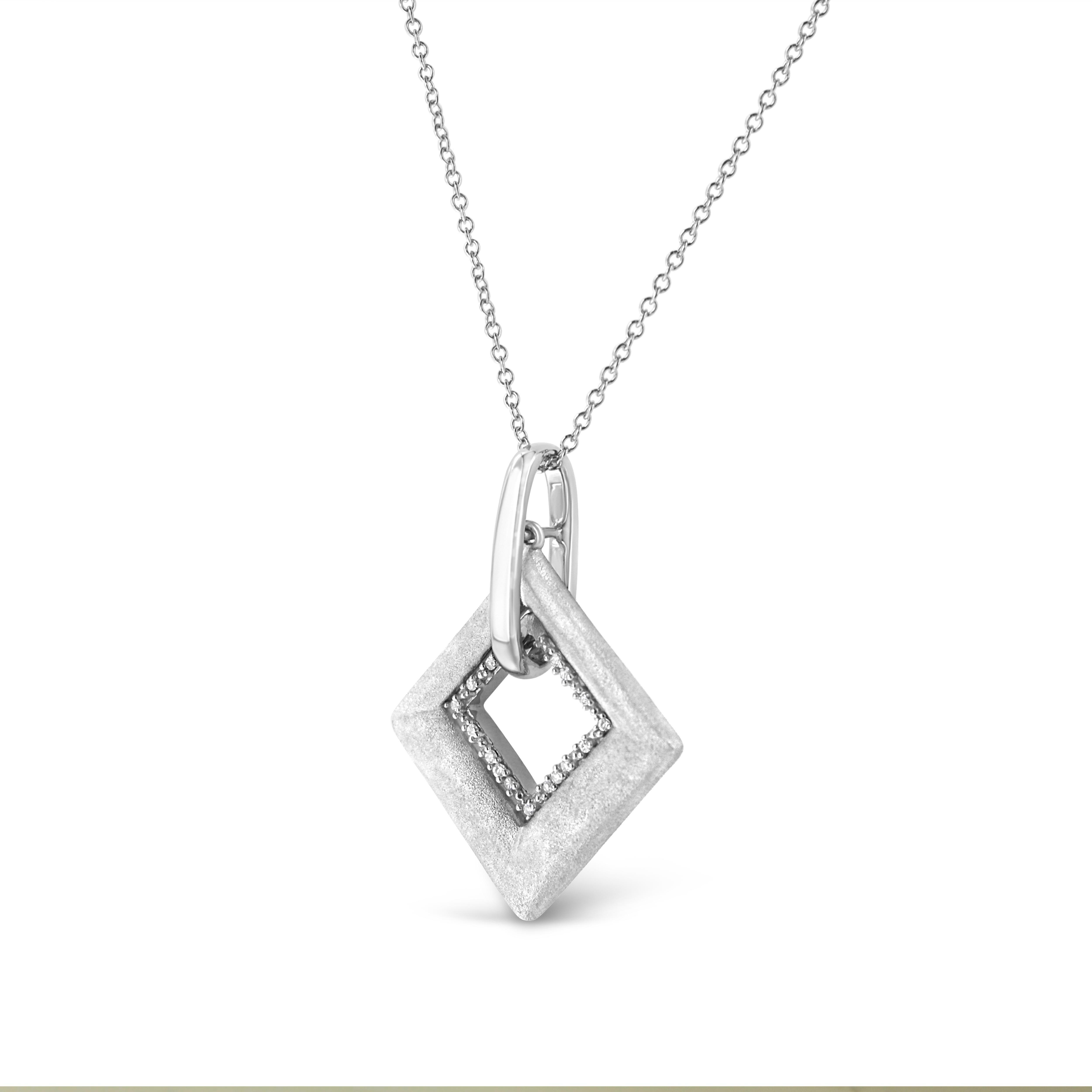 Contemporary .925 Sterling Silver Pave-Set Diamond Accent Kite Shape Pendant Necklace For Sale