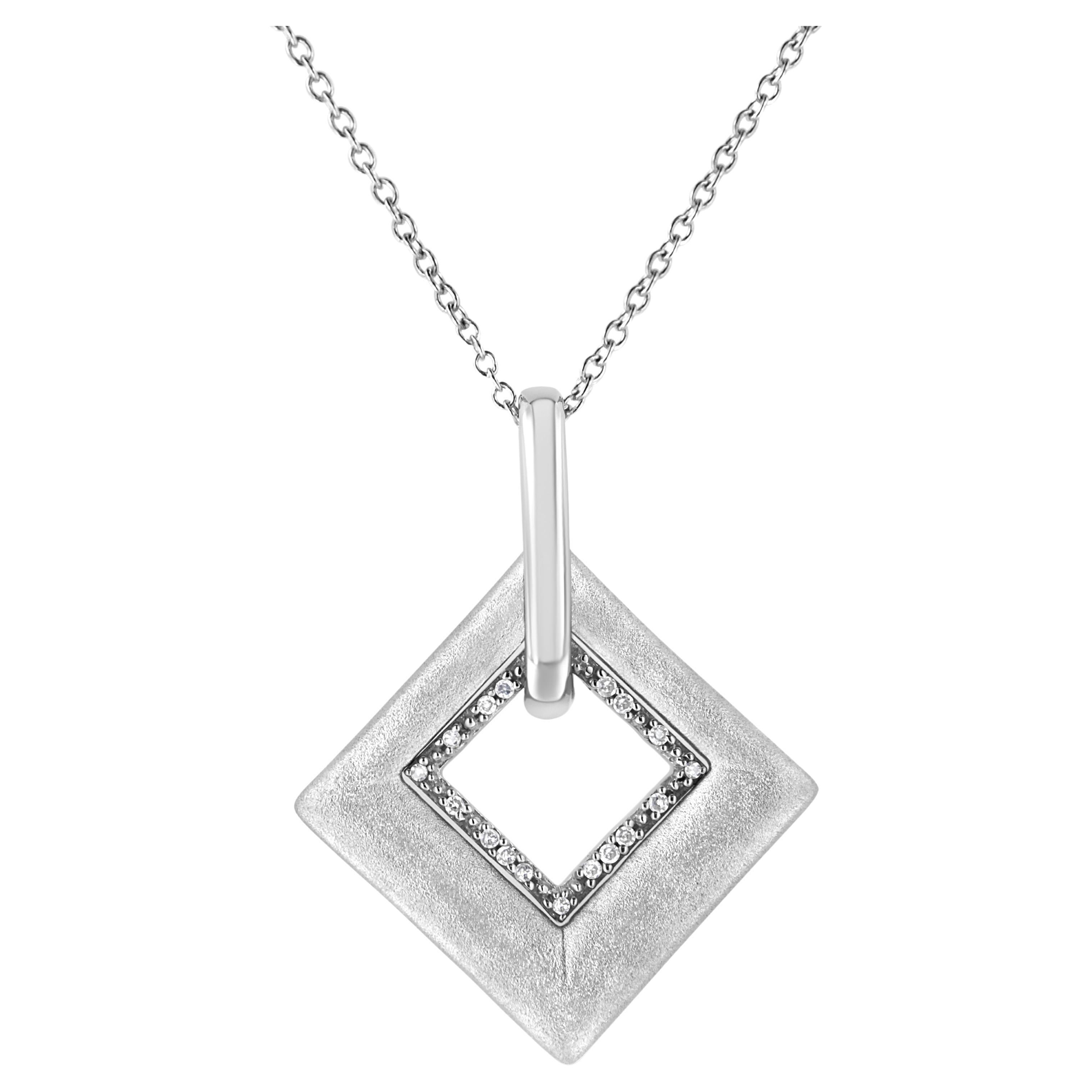 .925 Sterling Silver Pave-Set Diamond Accent Kite Shape Pendant Necklace