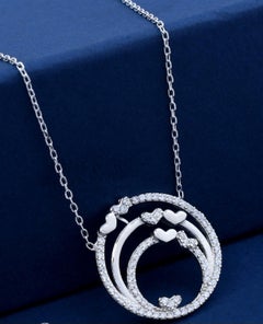 925 Sterling Silver Pendant Circle And Heart Shaped Natural Pave Diamond Pendant