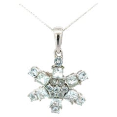 925 Sterling Silver Pendant Necklace Aquamarine Snowflake Pendant for Graduation