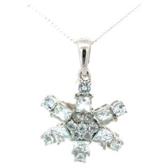 925 Sterling Silver Pendant Necklace Aquamarine Snowflake Pendant for Grandma